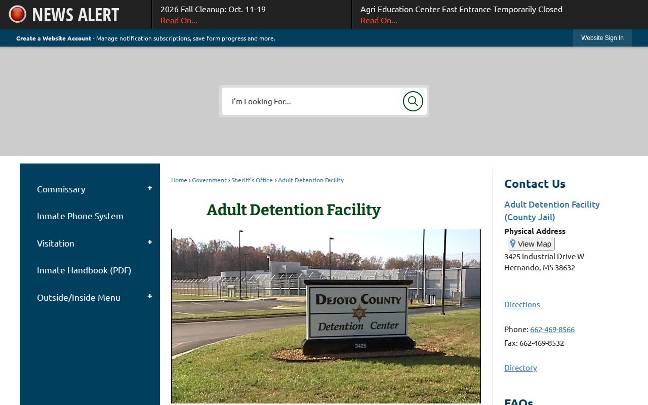 DeSoto County Adult Detention Facility booking and roster source