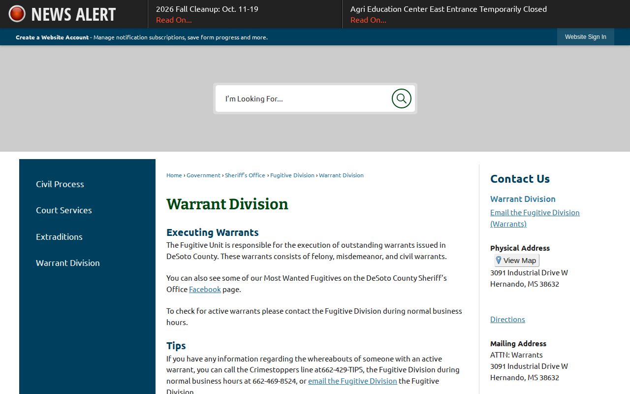 DeSoto County warrant-record source screenshot